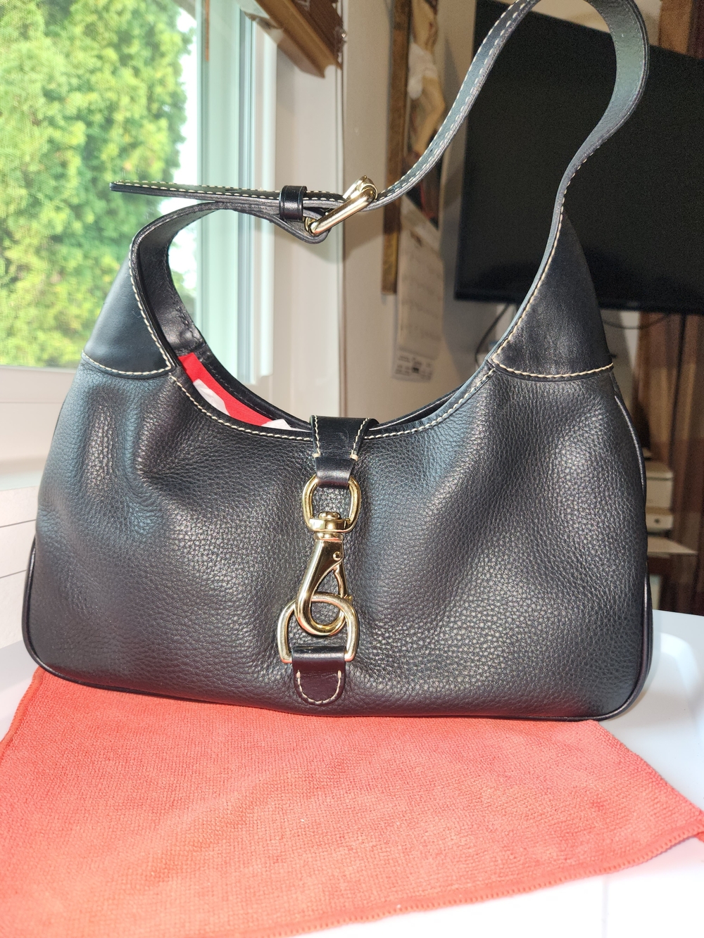Dooney & Bourke Black Leather Shoulder Bag with Gold Hardware